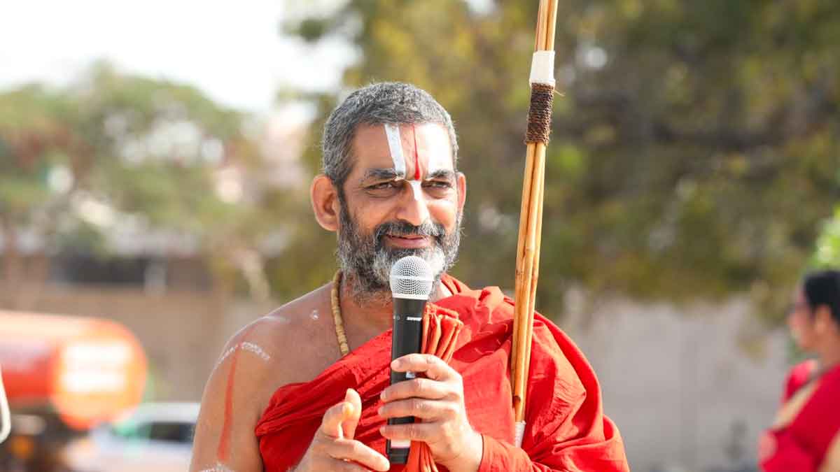 why chinna jeeyar swami holds staff in his hands 