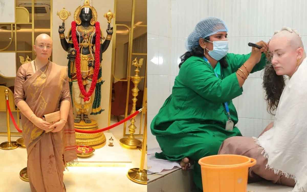 anna lezhneva hair tonsure in tirumala 